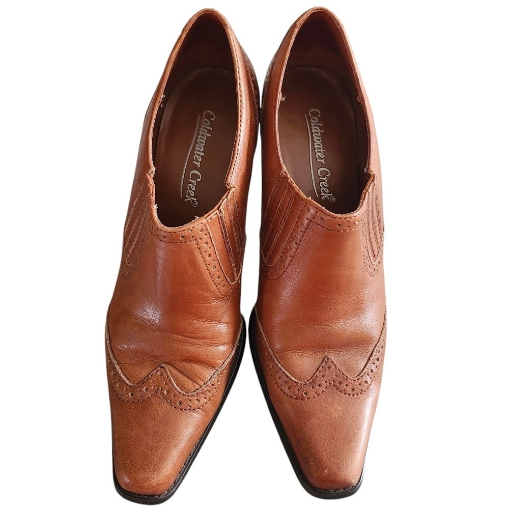 Vtg Coldwater Creek Cognac Brown Western Booties‎ Shoes Wingtip Brogue Size 7.5